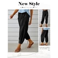 thumbnail image 2 of Hibeli Linen Pants Women Lightweight Drawstring Elastic Waist Cargo Jogger Pants with Pockets, 2 of 6