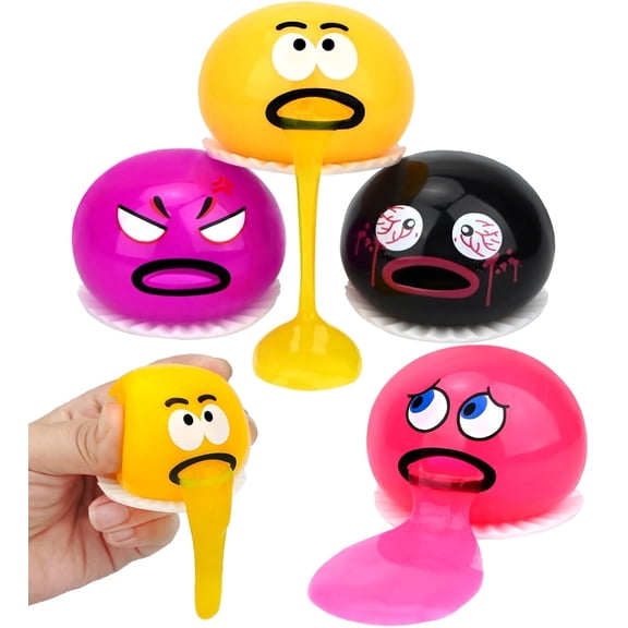 4 Pack Puking Slime Stress Balls Fidget Toy Set, Vomiting Sucking Egg Yolk Squeeze Ball, Cute and Gross Prank Sensory Toys, Novelty Gag Gift