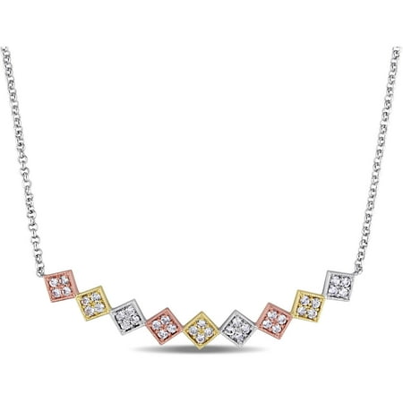 Sapphire Bag - 1-4/5 Carat T.G.W. White Sapphire Three-Tone Sterling Silver Zig Zag Bar Necklace, 17