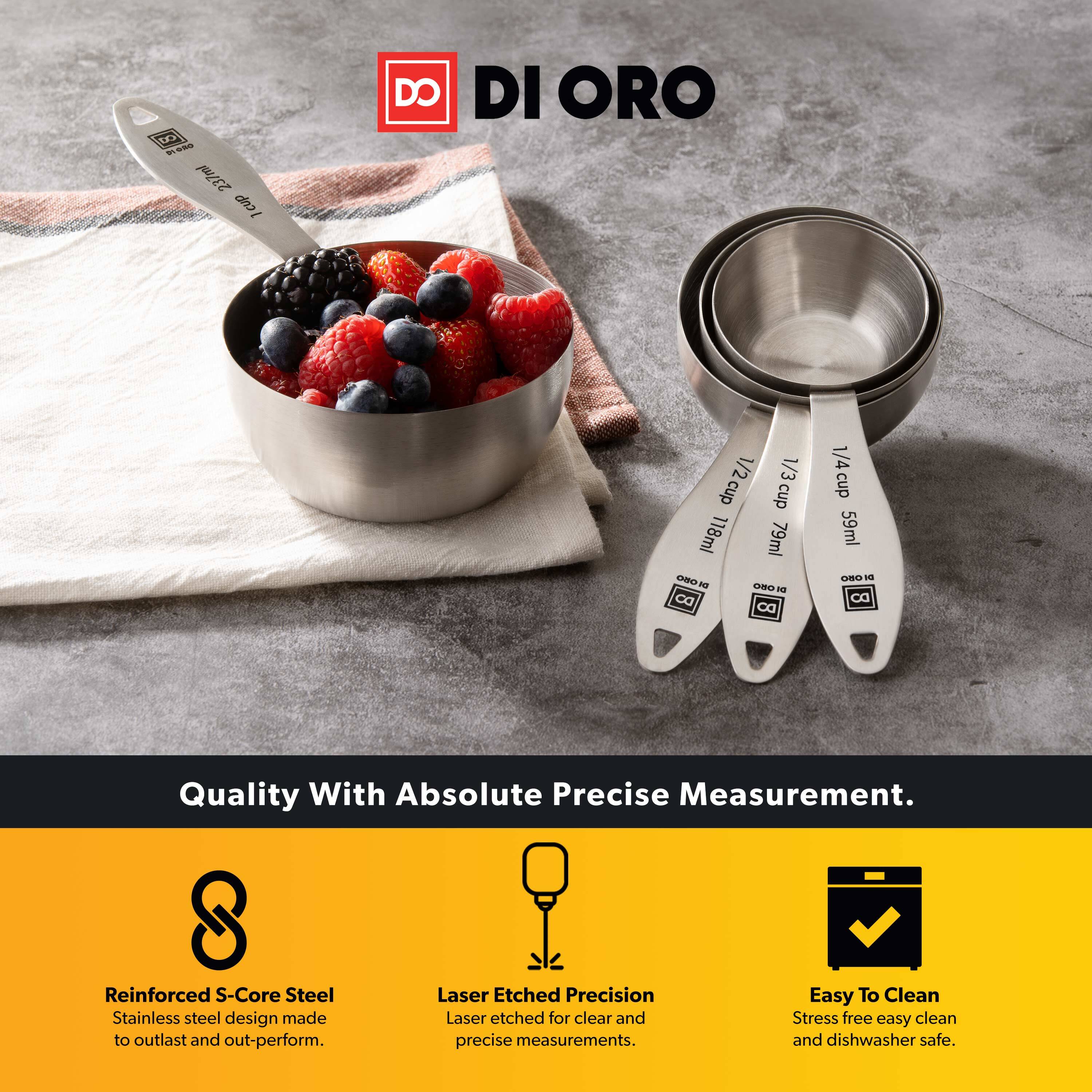 DI ORO Stainless Steel Measuring Cups - Metal Measuring Cups - Food Grade  8-Piece Kitchen Measuring Cup & Spoon Set - Liquid Measuring Cups & Spoons