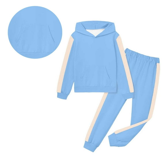 Girls Boys Sweatsuit Set 2PC Long Sleeve Color Block Tracksuit Pullover Hoodie Jogger Set Winter Clothes Girls Clothes Size 8-9 Years