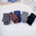 thumbnail image 3 of Guantes cálidos sencillos para adultos, de invierno, de punto polar, con medio dedo, para montar y conducir, 3 of 6
