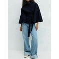 thumbnail image 4 of Women Batwing Sleeve Ponchos Pea Coat Wool Stand Collar Belt Capes Jacket Winter Cropped Overcoat Navy S, 4 of 5