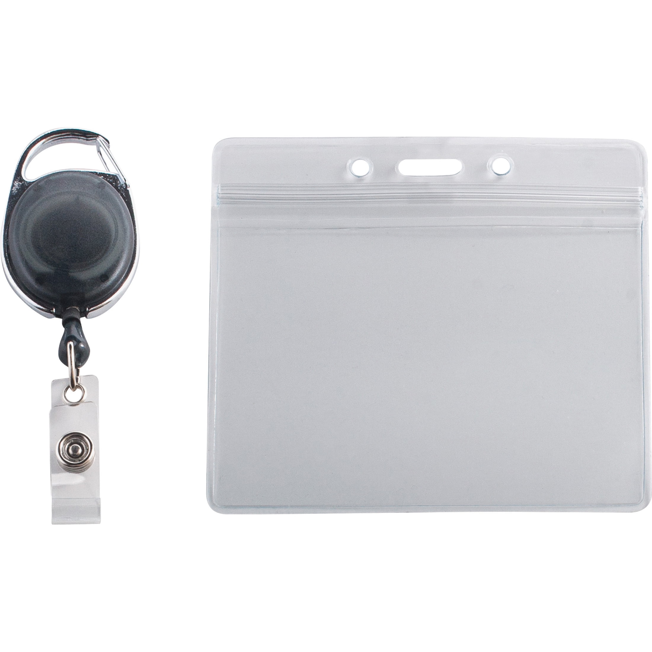 Resealable ID Badge Holder Cord Reel, Horizontal, 3.75 x 4.13, Clear, 10/Pack