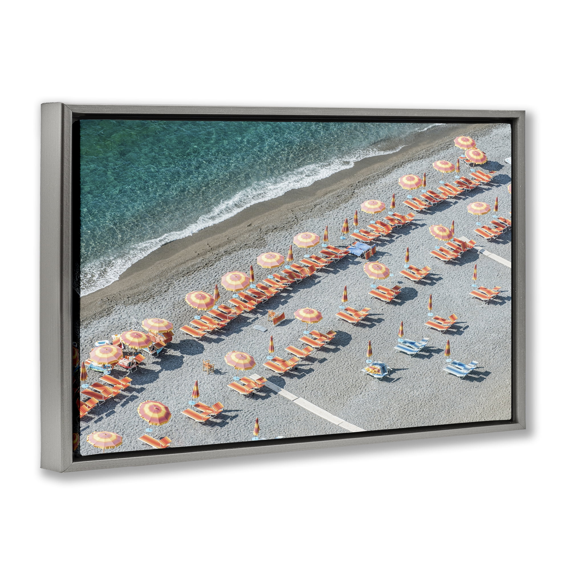 Stupell Industries High Tide Beach Umbrellas Landscape Painting Gray Floater Framed Canvas Art Print Wall Art, 31 x 21
