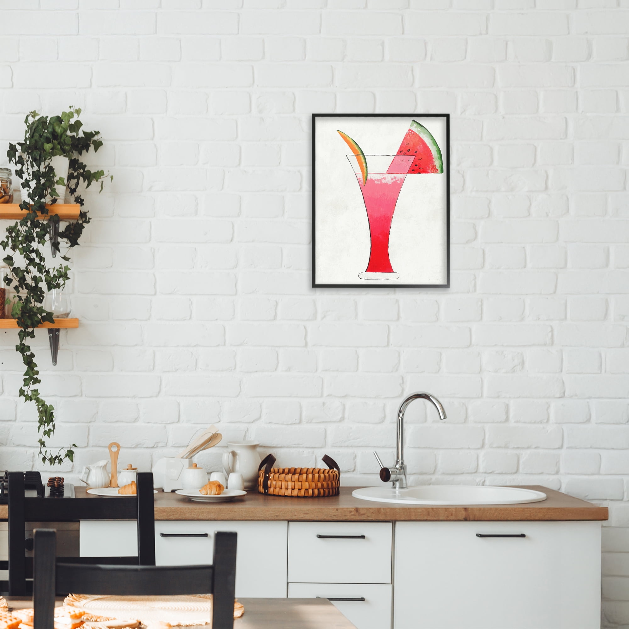 Stupell Industries Summer Cocktail Watermelon Slice Black Framed Giclee Art, design by Lorenzo Collective