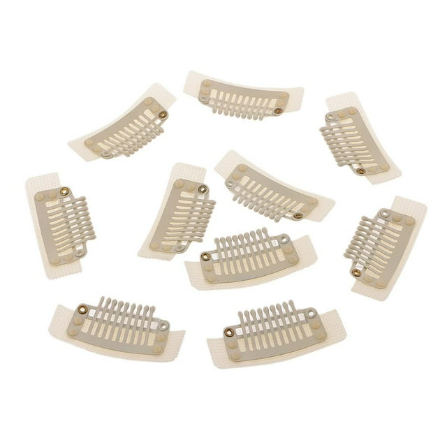 BELOVING 10 Pieces 9 Teeth Snap-Comb Hair Extension Clips with Rubber Back White
