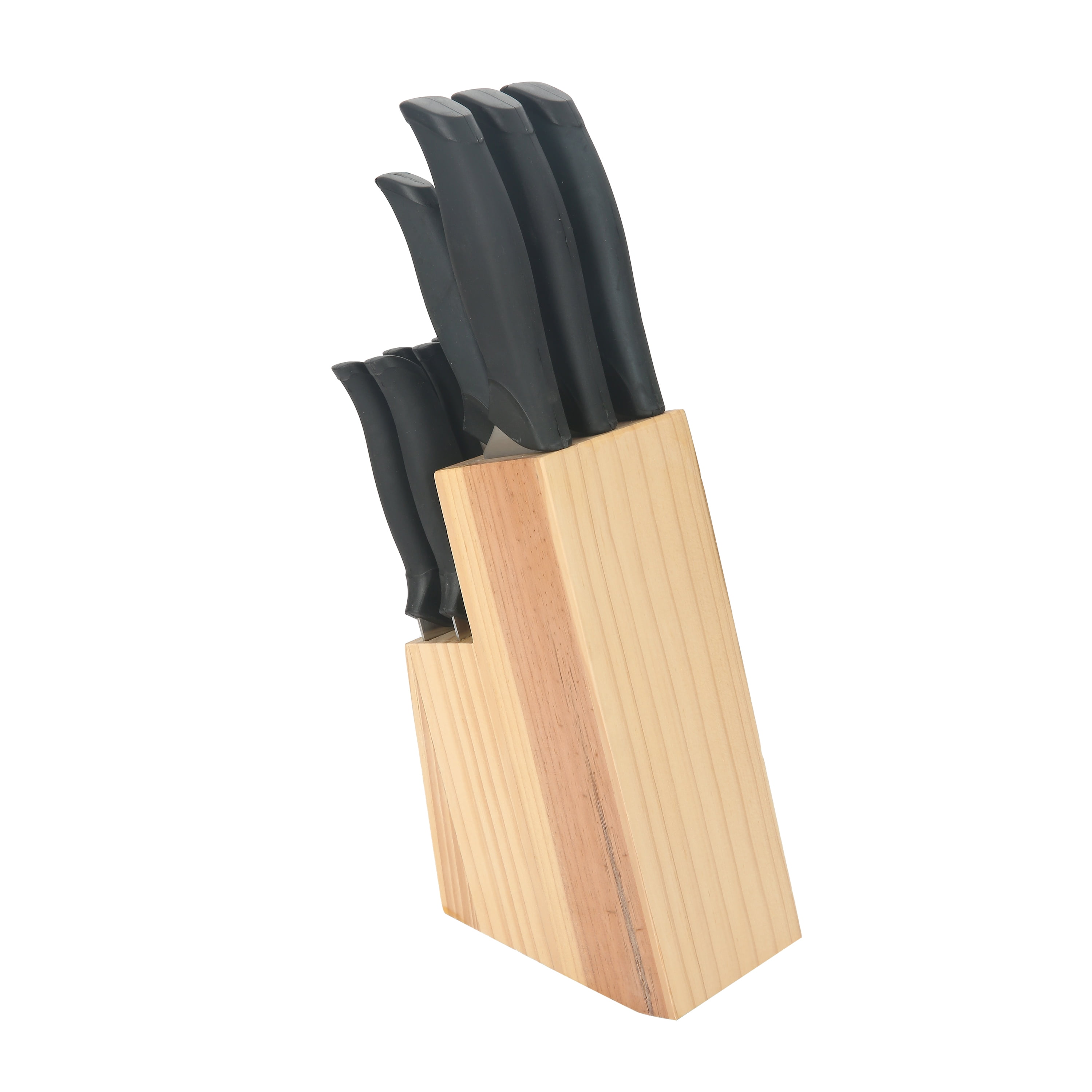 Mainstays 12 Piece Cutlery Set with Soft Grip Handles and Wood Storage Block