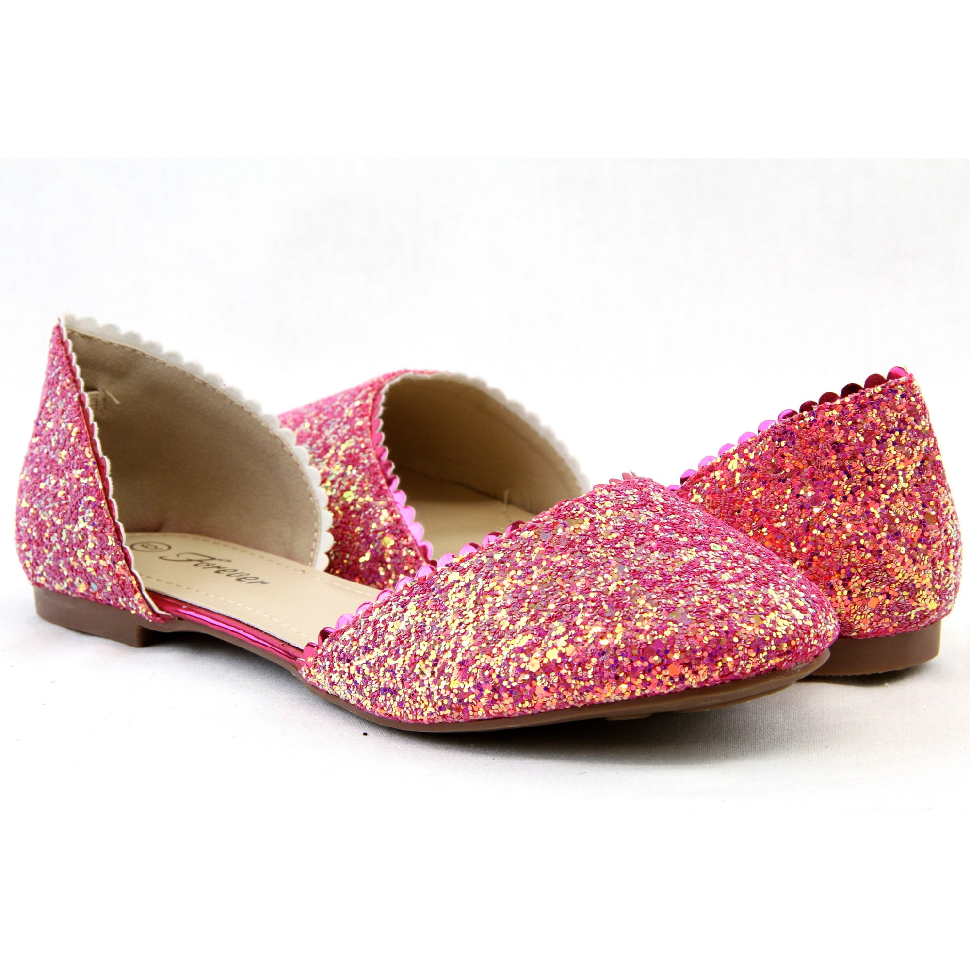 Women's Fuchsia Floral Pointed Toe Casual Slip On Ballet Flats Angie