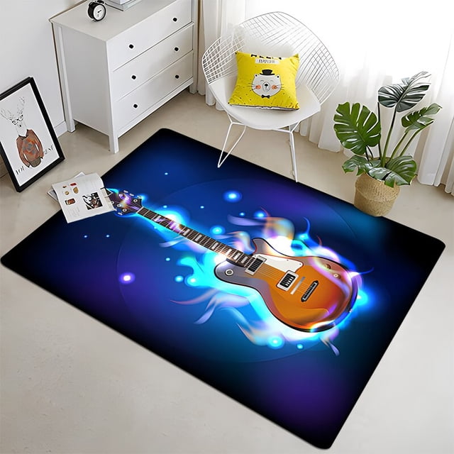 Alfombrilla de suelo de dormitorio con estampado de guitarra Musical para el hogar, sala de estar, oficina, triangulación de envíos24100x150cm (39x59 pulgadas)100x150cm (39x59 pulgadas) zhangyuxiang unisex