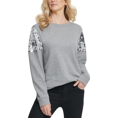 DKNY Women's Sequined Sweatshirt Gray Size Medium