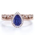thumbnail image 1 of JeenMata Juego de Anillos de Boda de 2 Uds con Forma de Pera, Zafiro Azul Creado en Laboratorio y Halo Infinito para Mujer en Oro Rosa de 18 K sobre Plata, 1 of 6