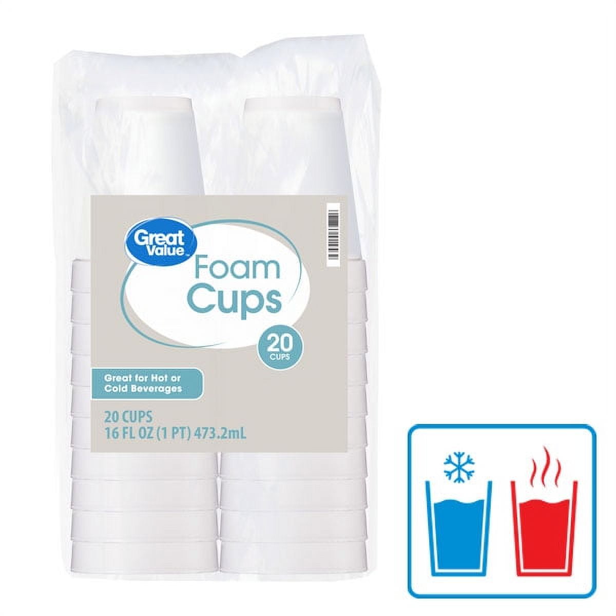 (3 pack) Great Value 16 oz Foam Cups, 20 count