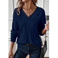 thumbnail image 2 of Remera PRETTYGARDEN Azul Marino Cuello en V Tejido Acanalado M, 2 of 5