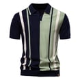 thumbnail image 2 of FRSASU Men's Fashion Polo Shirts Vintage Striped Knitting Short Sleeve T-Shirts Casual Slim Fit Golf Shirts Navy, 2 of 9