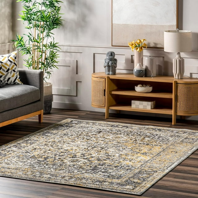 nuLOOM Tapis Vintage Médaillon Lilah, 5 Pieds Carré, Or
