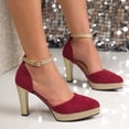 thumbnail image 5 of Women's Platform Heels Shoes for Women Trendy Pointed Toe Ankle Strap Block Heel Pumps Comfortable Glitter Accent Spring Summer Fashion Plus Size Black Shoes for Women, 5 of 10