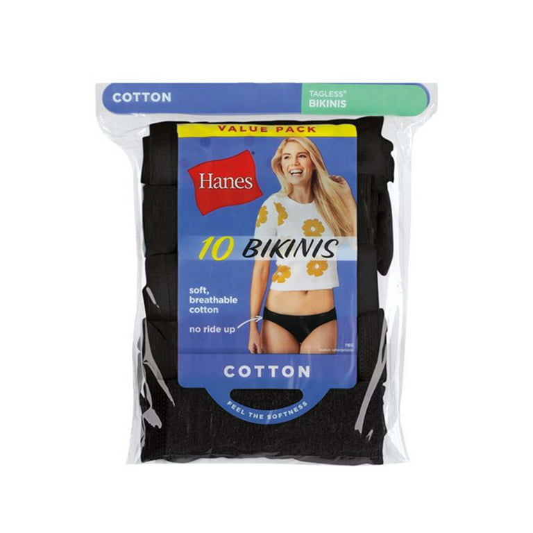 Hanes Women's Cotton Black Bikini Underwear, 10-Pack 