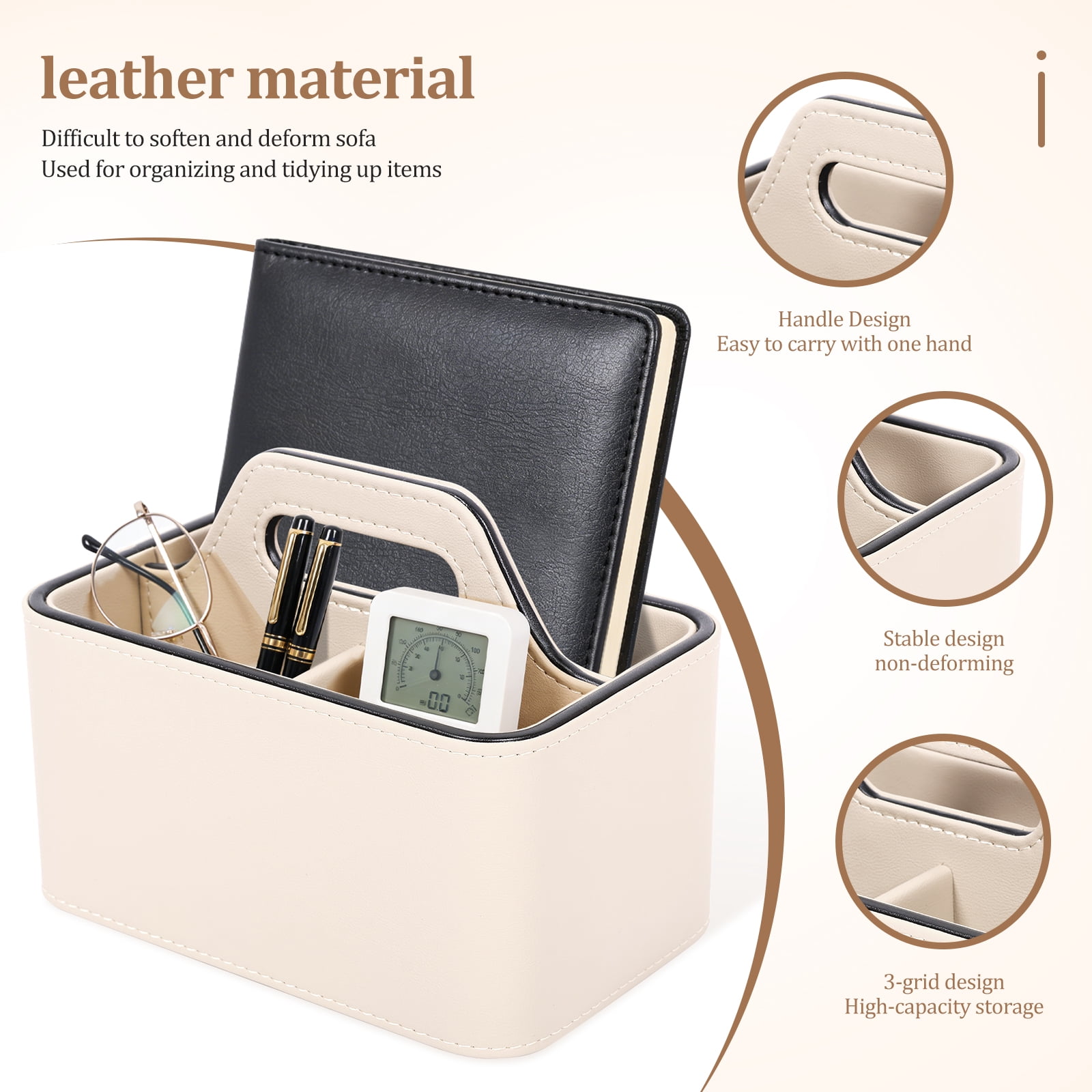 PU Leather Desk Organizer Luxury Remote Control Holder for Home, Office Desk Accessories Table Caddy Bedside Nightstand Organizer