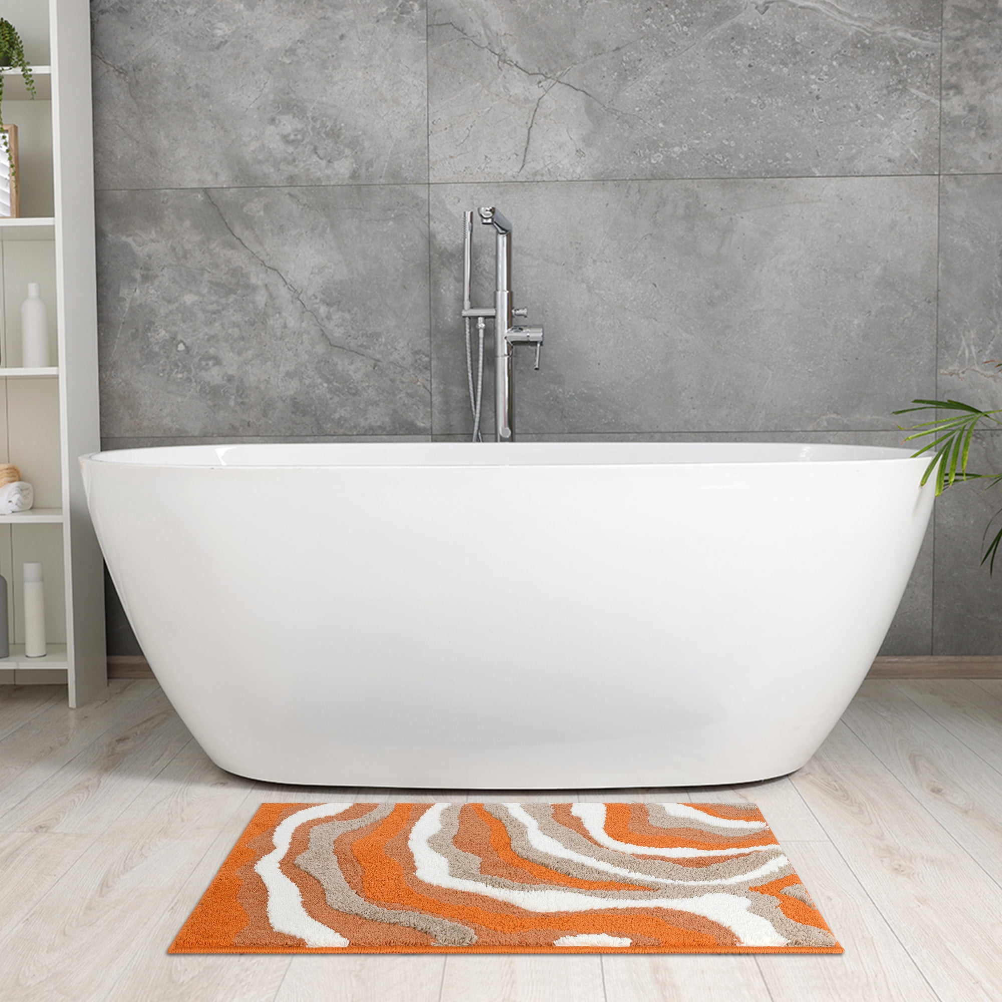 Unique Bargains Bathroom Rug Soft Bath Mat Non-Slip Thickening Bath Rugs Orange 16"x24"