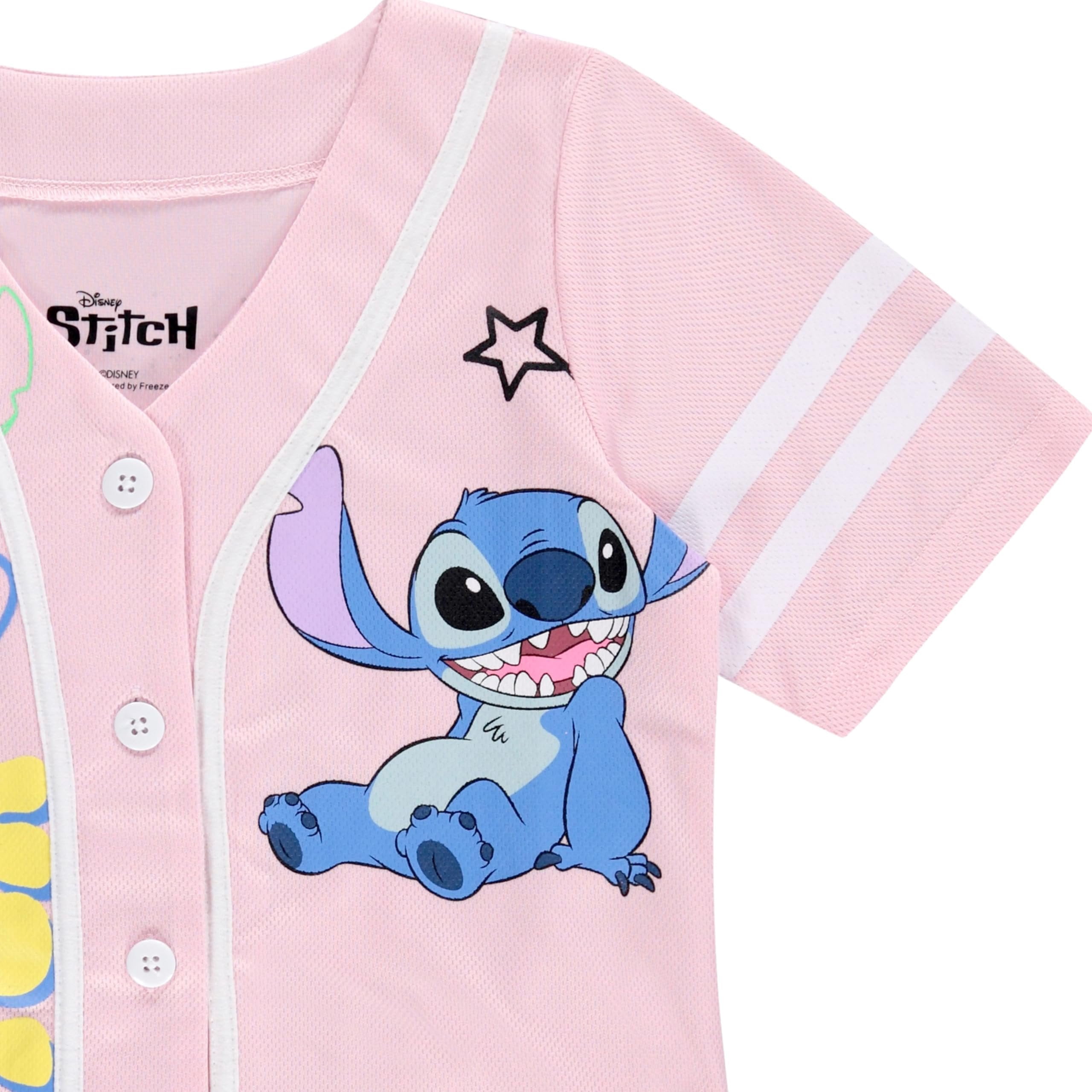 Disney Girls Baseball Jersey T-Shirt with Lilo & Stitch and Mickey Mouse- Girls Sizes 4-16 Lilac