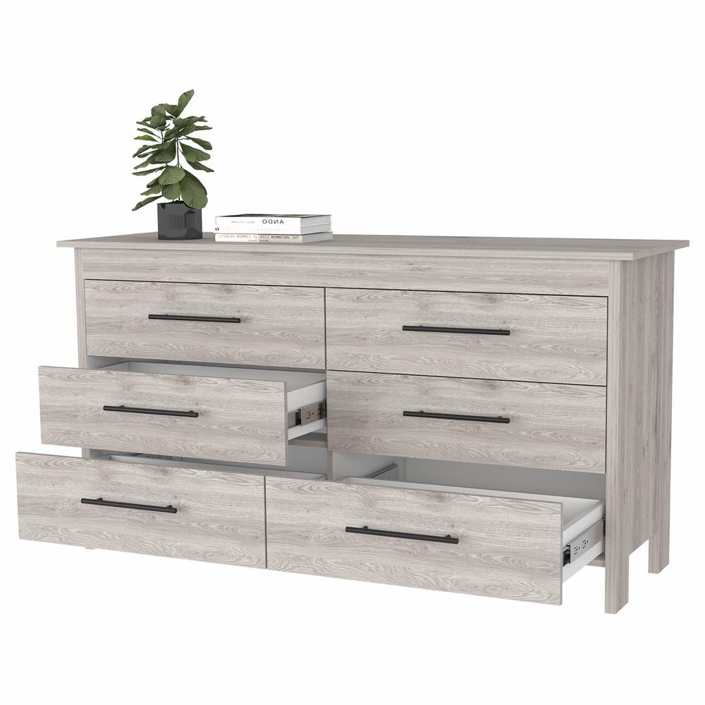 HomeRoots 32" Light Gray Manufactured Wood Six Drawer Double Dresser