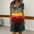 thumbnail image 4 of Women's 4th of July 250th Anniversary Patriotic Dress Short Sleeve Button Neck Printed Star Pattern Crew Neck Casual Independence Day USA Flag Summer Everyday Wear Round Neck Dress Orange XXL, 4 of 5