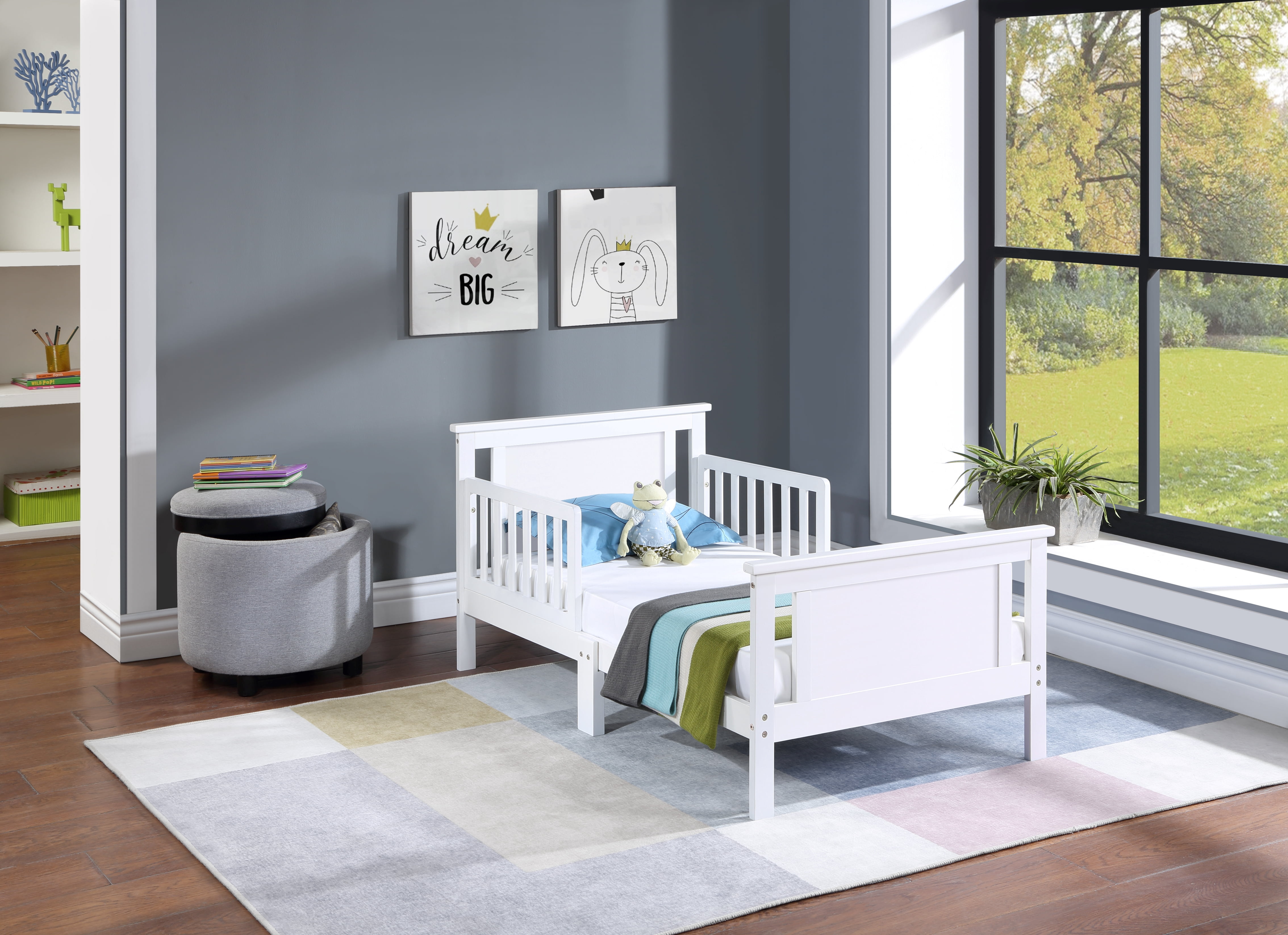 Olive & Opie Connelly Reversible Panel Toddler Bed in White/Rockport Gray