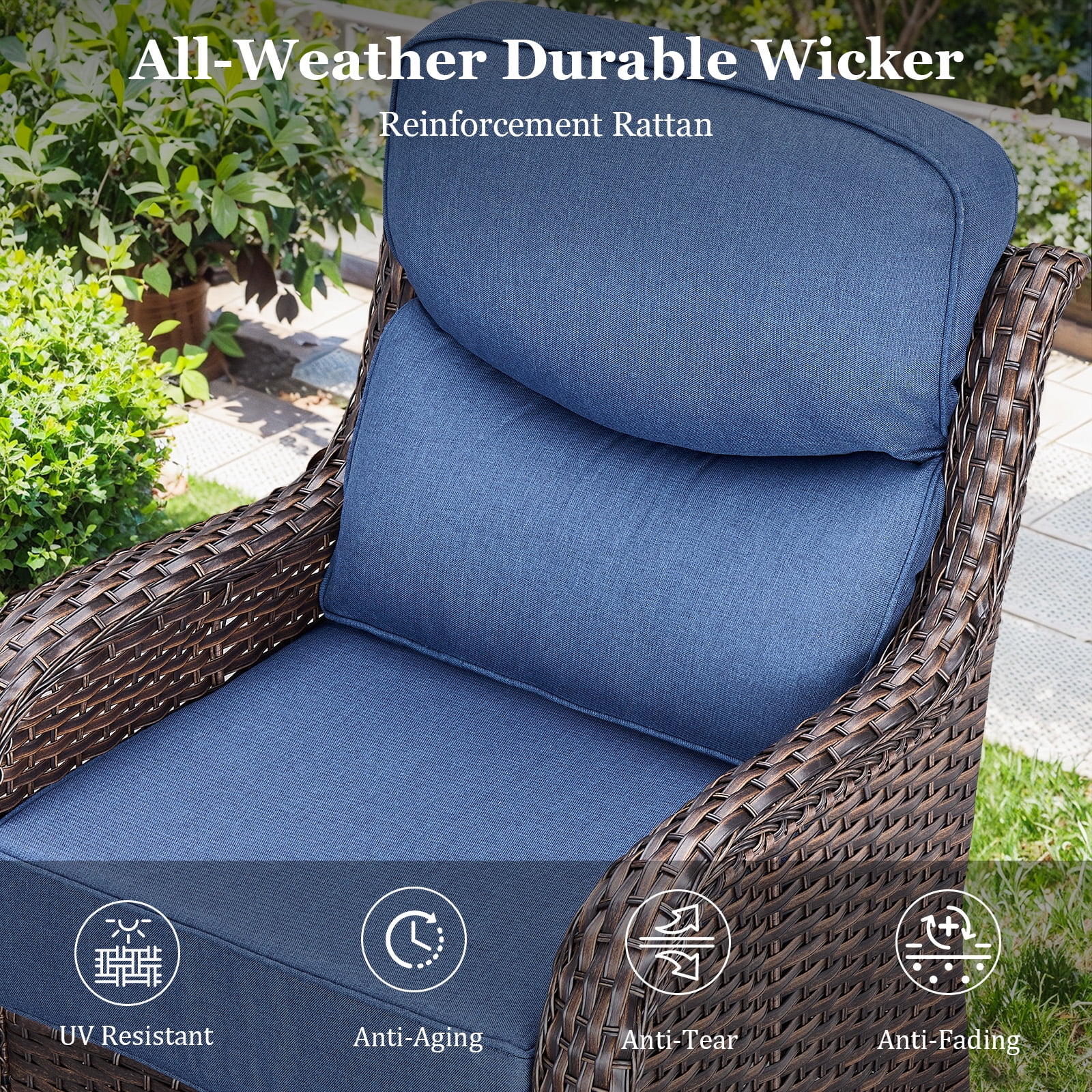 Gymojoy 4 Pieces Outdoor Patio Furniture Set with Fire Pit Table,Swivel Chairs with 6" Thick Cushion,Patio Conversation Sets for Porch Deck Garden Backyard