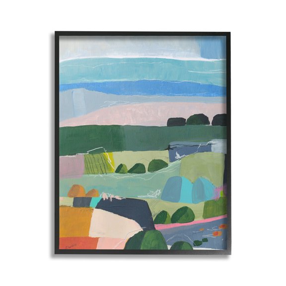 Stupell Industries Soft Abstract Landscape Landscape Painting Black Framed Art Print Wall Art, 16 x 20