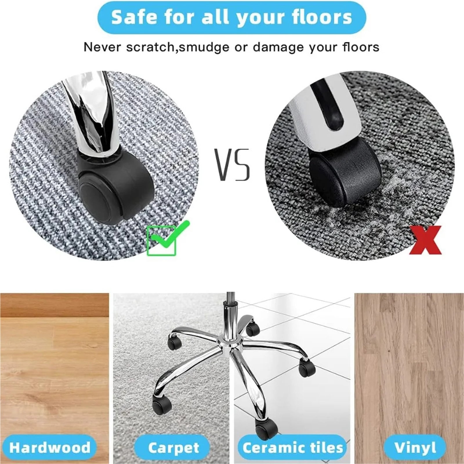 Set Of 5 Chair Wheel Caster Replacement Soft Mute Desk Caster Wheels For Work Chair Heavy Duty Safe Rolling Office Chair Wheels ,Reliable