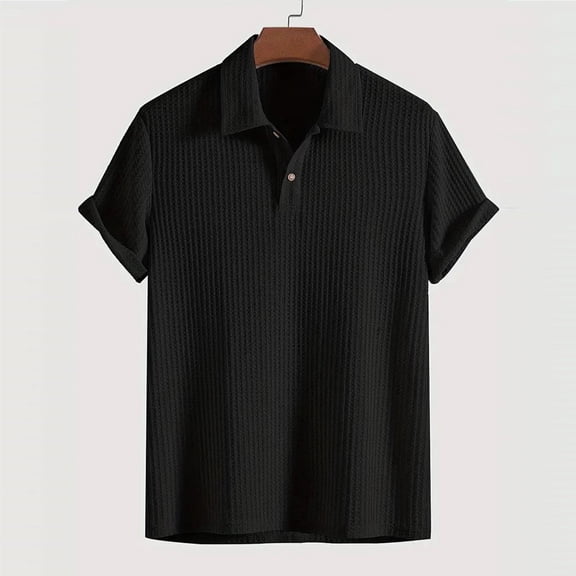 HOWPAY Short Sleeve Polo Shirts for Men Casual Stretch Solid Color Classic Button T-Shirt Lightweight Workout Collared Summer Golf Shirts Black L