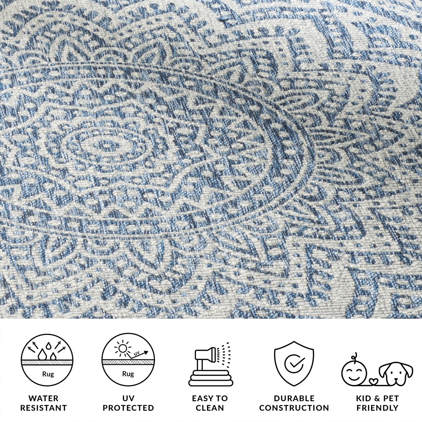 SAFAVIEH Courtyard Josiah Floral Medallion Indoor/Outdoor Area Rug, 5'3" x 7'7", Light Grey/Blue