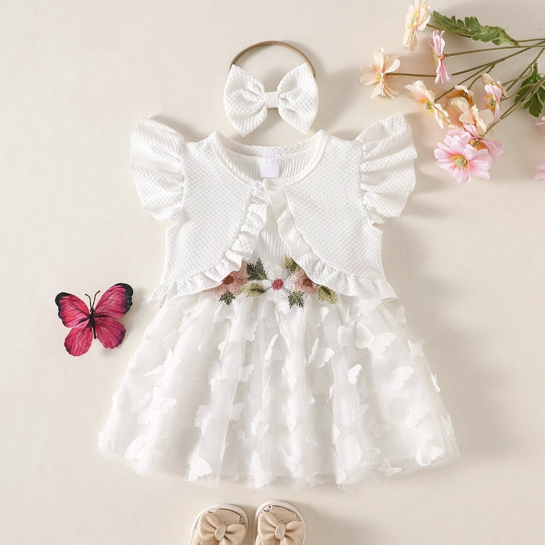 newborn party wear dress Caicj98 Newborn Baby Girl Flower Dress Toddler Tutu Tulle Dress Princess Wedding Birthday Party Dresses for Girls (White,9-12 Months), Infant Girl's