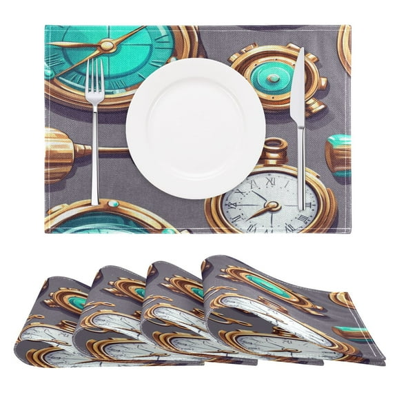 Clock Design Reversible Placemat Non Slip Coffee Mat 18x12 Inch for Dining, Kitchen, Coffee
