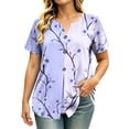 thumbnail image 3 of VBVC Women's Floral Print Henley Blouse , Ladies' V-Neck Short Sleeve Summer Top , Boho Tropical Vacation Shirts For Women,Blue,S-3XL, 3 of 8