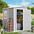 thumbnail image 2 of Plastic Outdoor Storage Sheds with Floor and Lockable Door, Compact Resin Outdoor Storage Cabinet Waterproof, Garden Shed/Tool Shed for Backyard, Patio, Lawn, Grey, 2 of 9