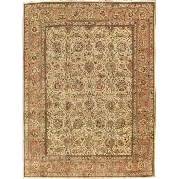 Antique Tabriz Collection Beige Lamb's Wool Area Rug- 9'10' X 12' 9'