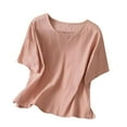 thumbnail image 2 of Elvqul T Shirts for Women Trendy Pink Ladies Tops Summer Short Sleeve Cotton Round Neck Tops, 2 of 3