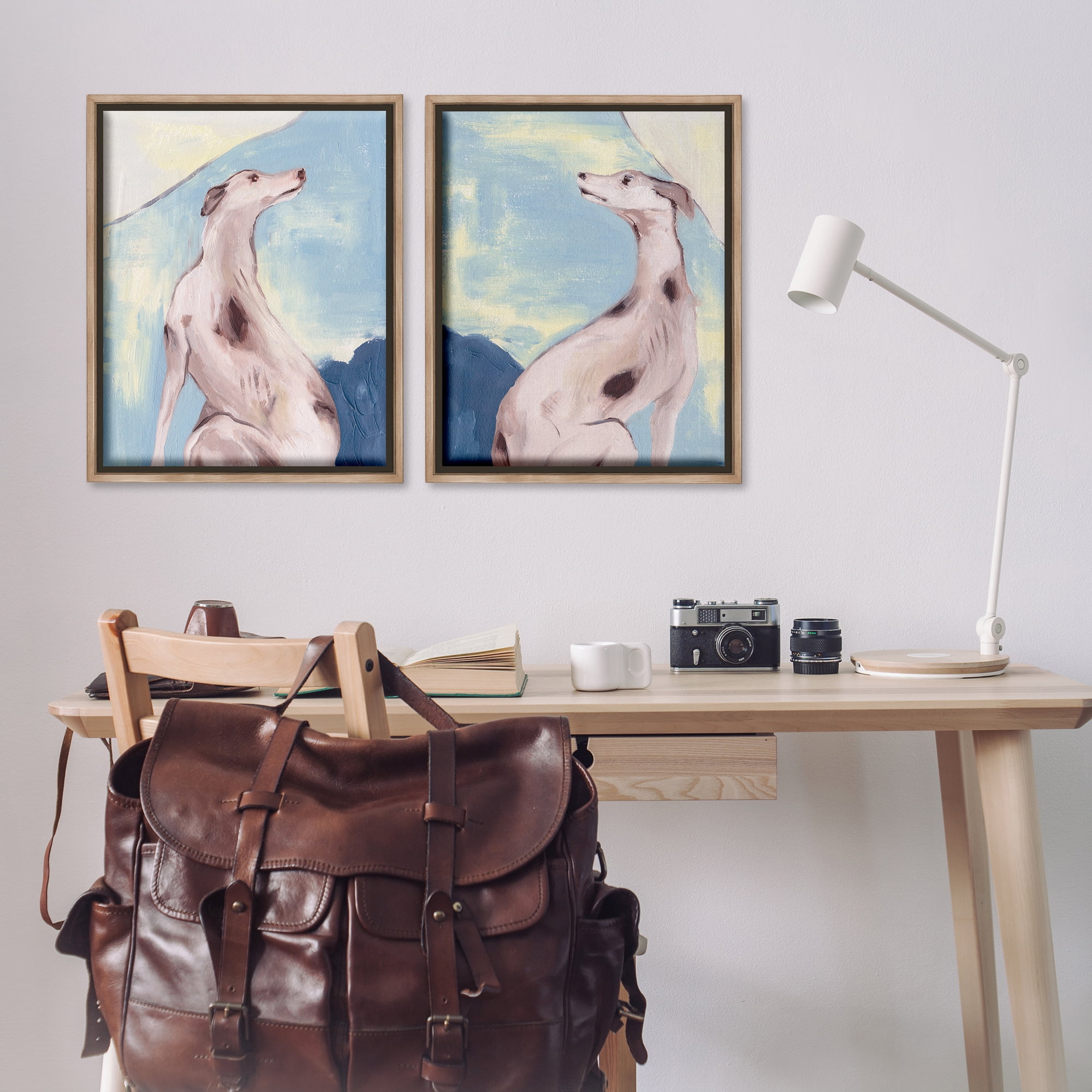 Stupell Industries Spotted Greyhound Dogs Animals Painting Brown Floater Framed Canvas Art Print Wall Art, 31 x 25, Set of 2