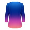thumbnail image 5 of TKLPEHG Women's 3/4 Sleeve Tops V-Neck Button Shirt Casual Loose Fashion Gradient Color Print Fall Tops Comfy Lightweight Pullover (Blue,L), 5 of 5
