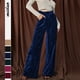 thumbnail image 5 of Pantalones elegantes de estilo francés para uso diario, pantalones de pierna ancha de terciopelo dorado de verano para mujer, pantalones casuales sueltos para mujer, 5 of 6