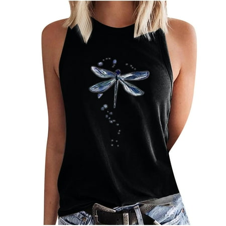 

TZNBGO Women s Tanks & Camis Women Dragonflys Printed Fit Crewneck Sleeveless Block Shirts Tunic Tee Tops Casual Dragonfly Top Black L Sleeveless Tops For Women Bra Tops For Women Babydol50199