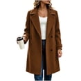 thumbnail image 3 of Zeliretfy Womens Pea Coat Notch Lapel Double Breasted Oversized Overcoat Long Sleeve, Classic Solid Color, with Pockets, Blend Elegant Trench, Chunky Warm Winter Outerwear, for Business, Travel, 3 of 9