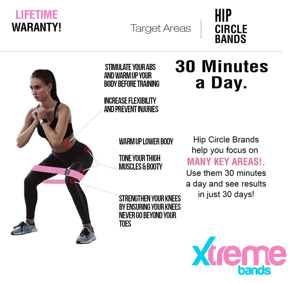 Xtreme Bands Hip Resistance Bands 3 Pack, Fabric Non Slip Booty Bands Set, Pink Teal White