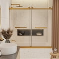 thumbnail image 2 of Fine Fixtures 60" Frameless Adjustable Double Sliding Tub Door – Clear Tempered Glass with Smooth Glide Rollers, Satin Brass Hardware, 2 of 10