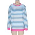 thumbnail image 2 of YueHuiYing Women's Striped Blouses Long Sleeved Round Neck Pullover Color Block Fall Outfits Clothing Ribbed Top, 2 of 6
