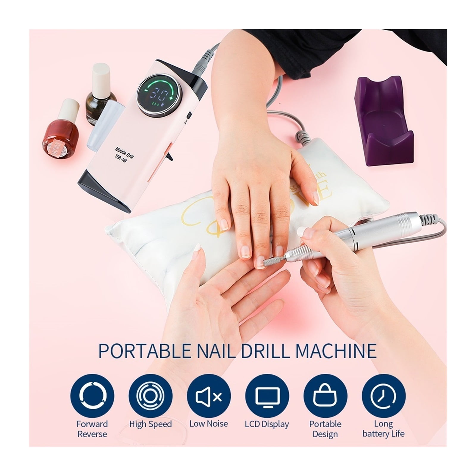30000RPM Rechargeable Nail Drill Manicure Machine,Professional Nail Gel Polishing Remover Cordless Drill Set Nail Art Low Voice ,Lightweight and Portable