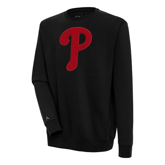 Men's Antigua  Black Philadelphia Phillies Victory Crewneck Chenille Pullover Sweatshirt