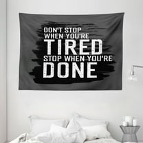 Fitness Tapestry, Motivational Quote Don't Stop Encouraging Keep Moving Brush Strokes, Wall Hanging for Bedroom Living Room Dorm Decor, 80W X 60L Inches, Charcoal Grey Black White, by Ambesonne